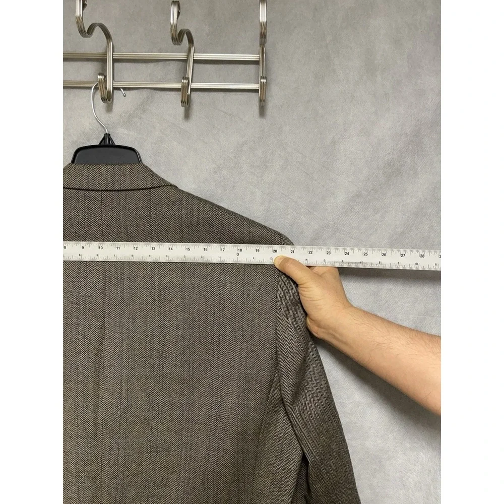 Ralph Lauren Blazer Men 46L Beige Blue Herringbone 3B Winter Flannel Wool Luxury